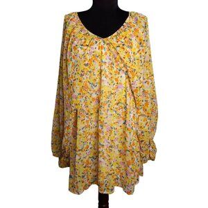 Promesa Size S Blouse Top Floral Long Sleeve Boho Open Back Tie Sleeve Detail